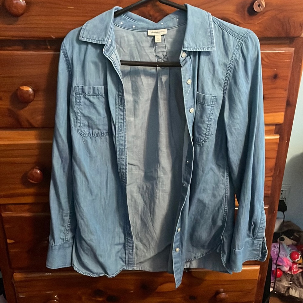 Talbots denim/cloth button up jacket with pocket and adjustable sleeves